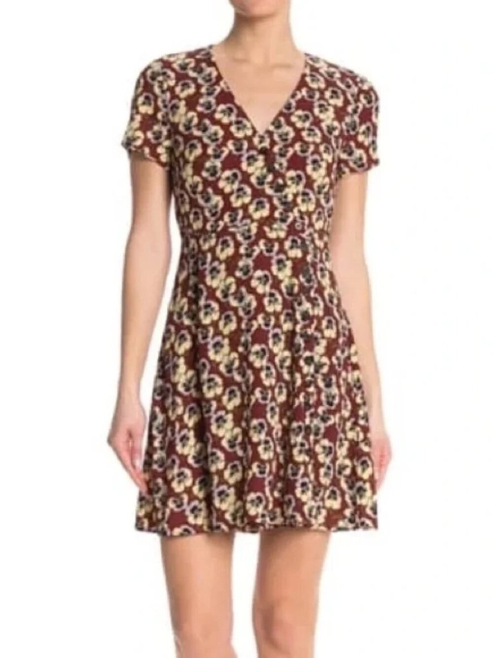 Madewell Burgundy Floral Mini Dress with Cream Flowers